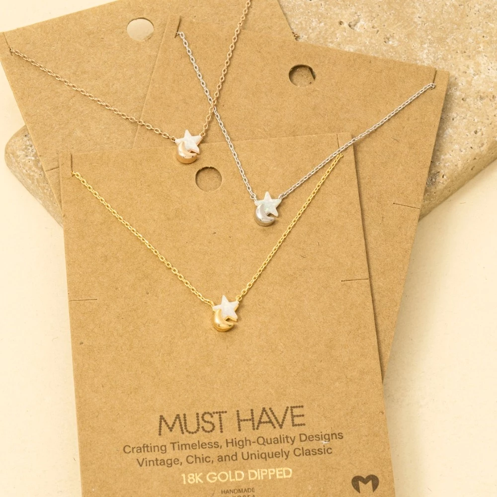 Gold Dipped Mini Star Moon Charm Necklace