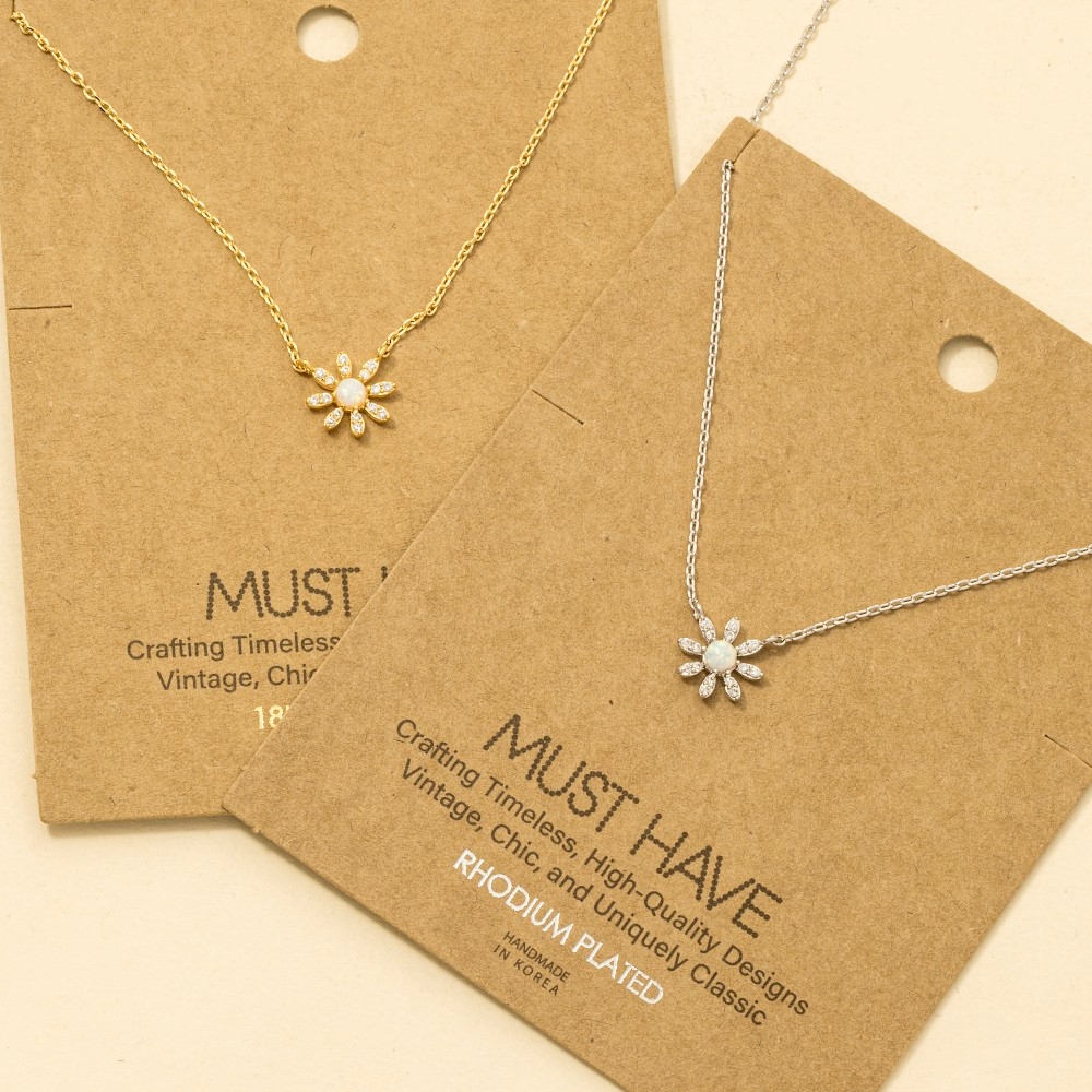 Gold Dipped Mini Opal Flower Pendant Necklace