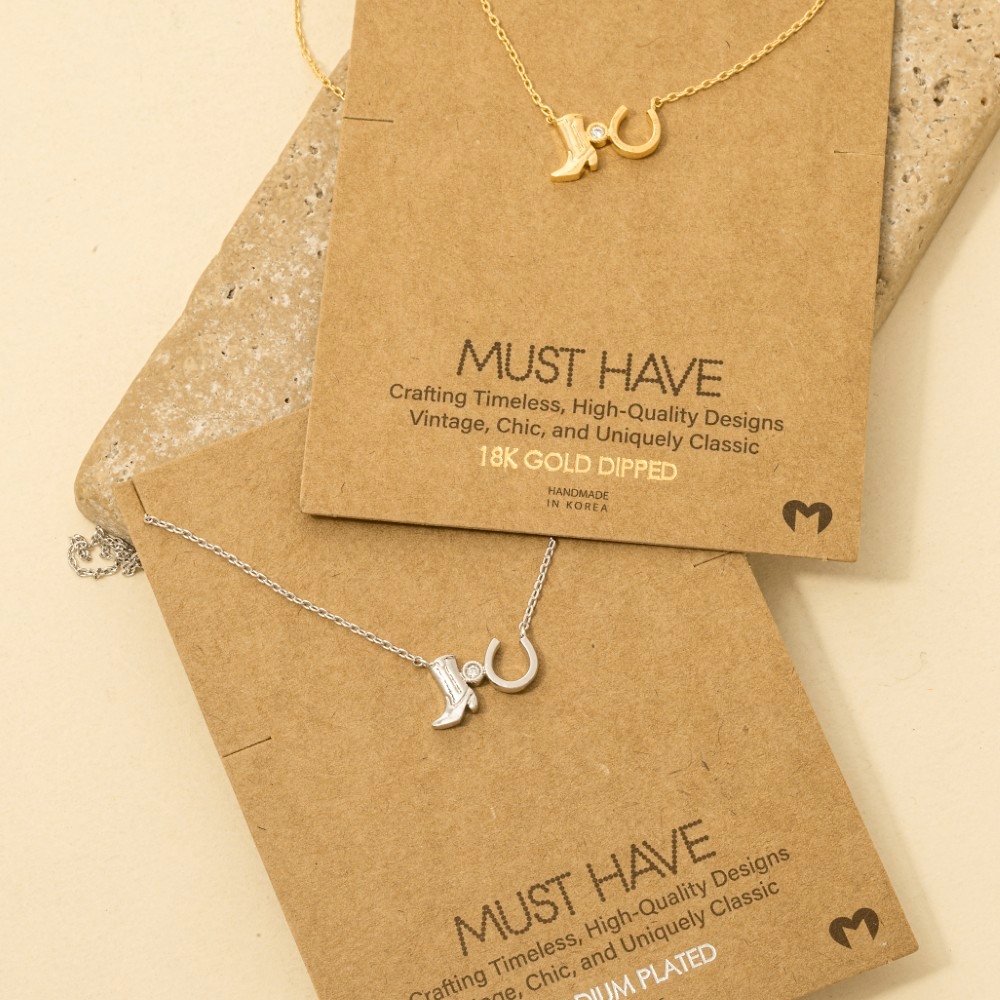 Western Cowboy Boots Horse Shoe Charm Necklace