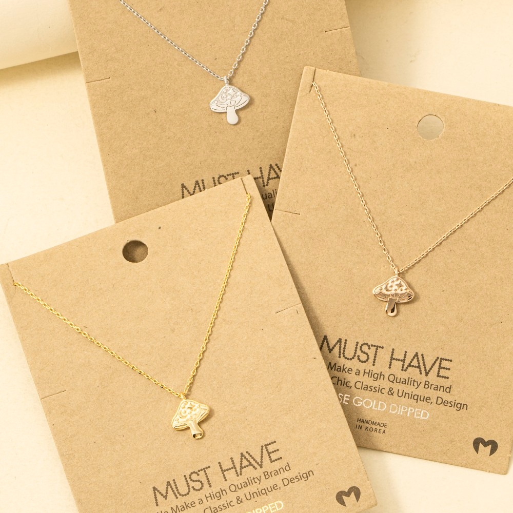 Gold Dipped Mushroom Pendant Necklace