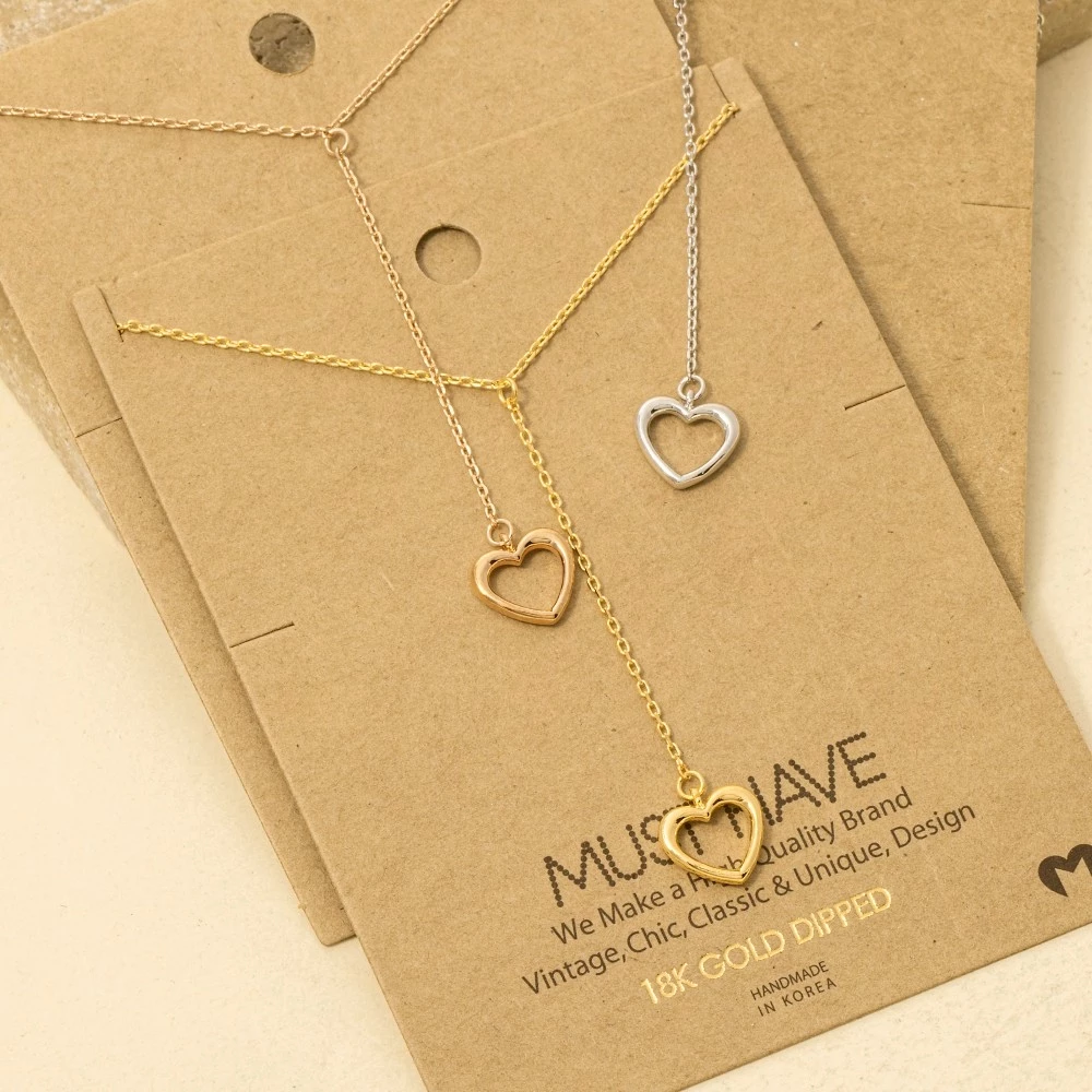 Gold Dipped Heart Cutout Charm Y Necklace