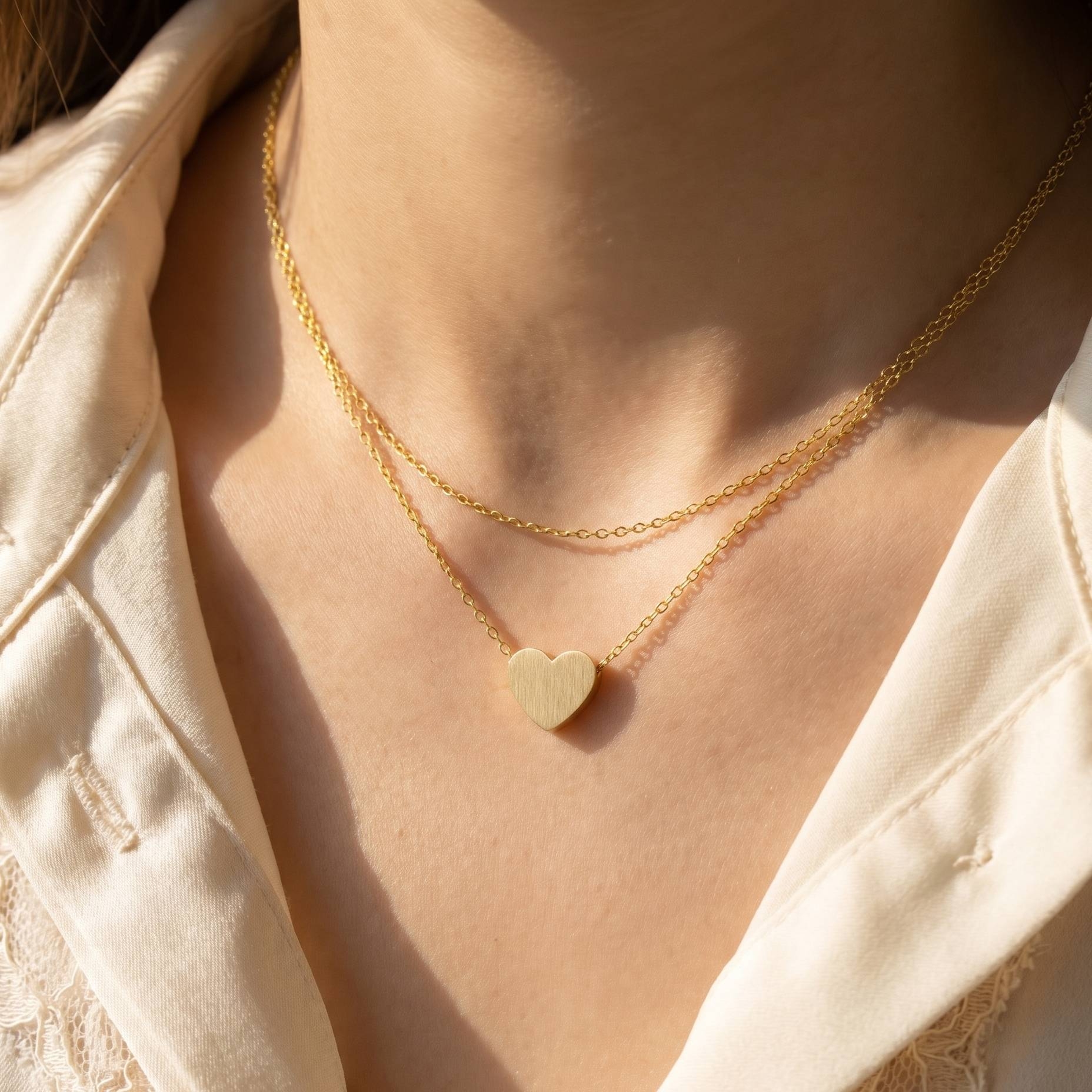 Dainty Layered Chain Heart Charm Necklace