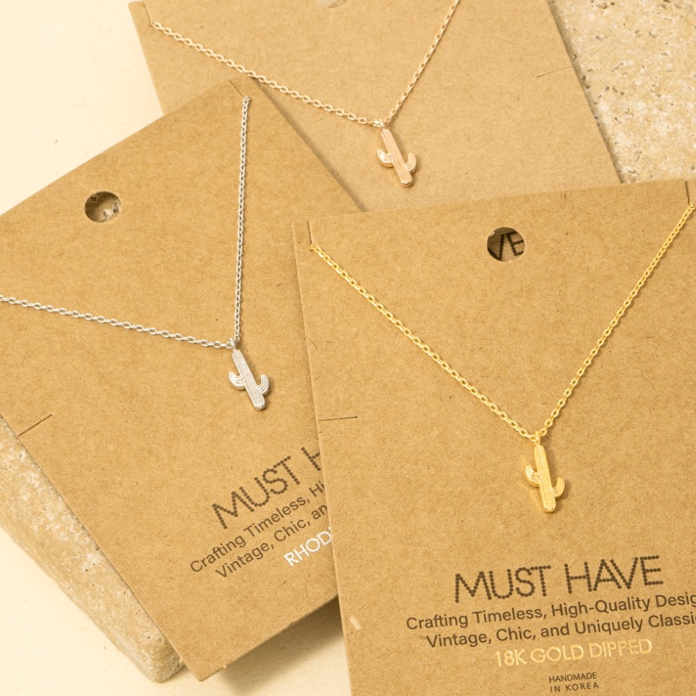 Dainty Cactus Pendant Necklace