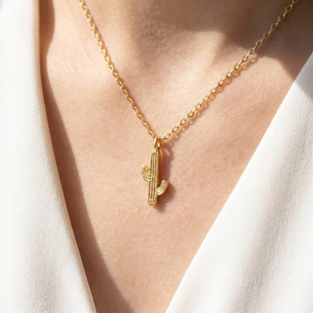 Dainty Cactus Pendant Necklace