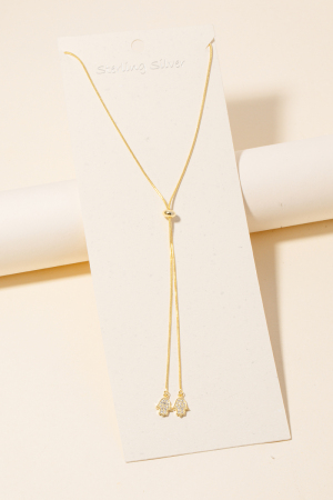 Sterling Silver Double Cz Hamsa Hand Charms Thread Necklace