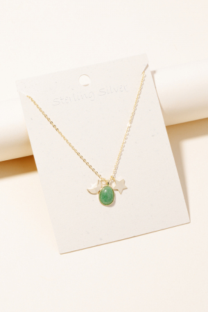 Sterling Silver Natural Stone Charm Chain Necklace