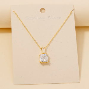 Sterling Silver Large Cz Square Pendant Necklace