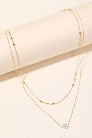 Dainty Chain Pearl Charm Layered Necklace