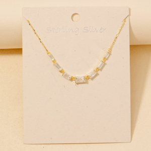 Sterling Silver Cz Baguettes Chain Necklace