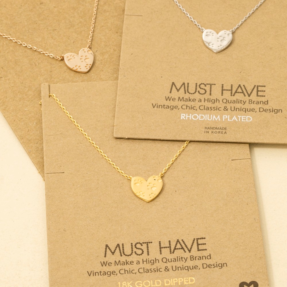 Dog Paw Heart Pendant Necklace