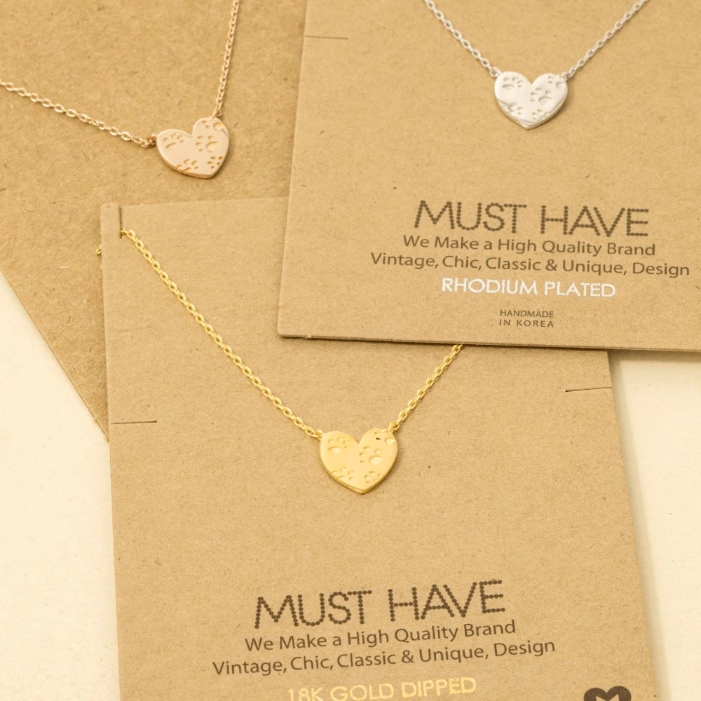 Dog Paw Heart Pendant Necklace