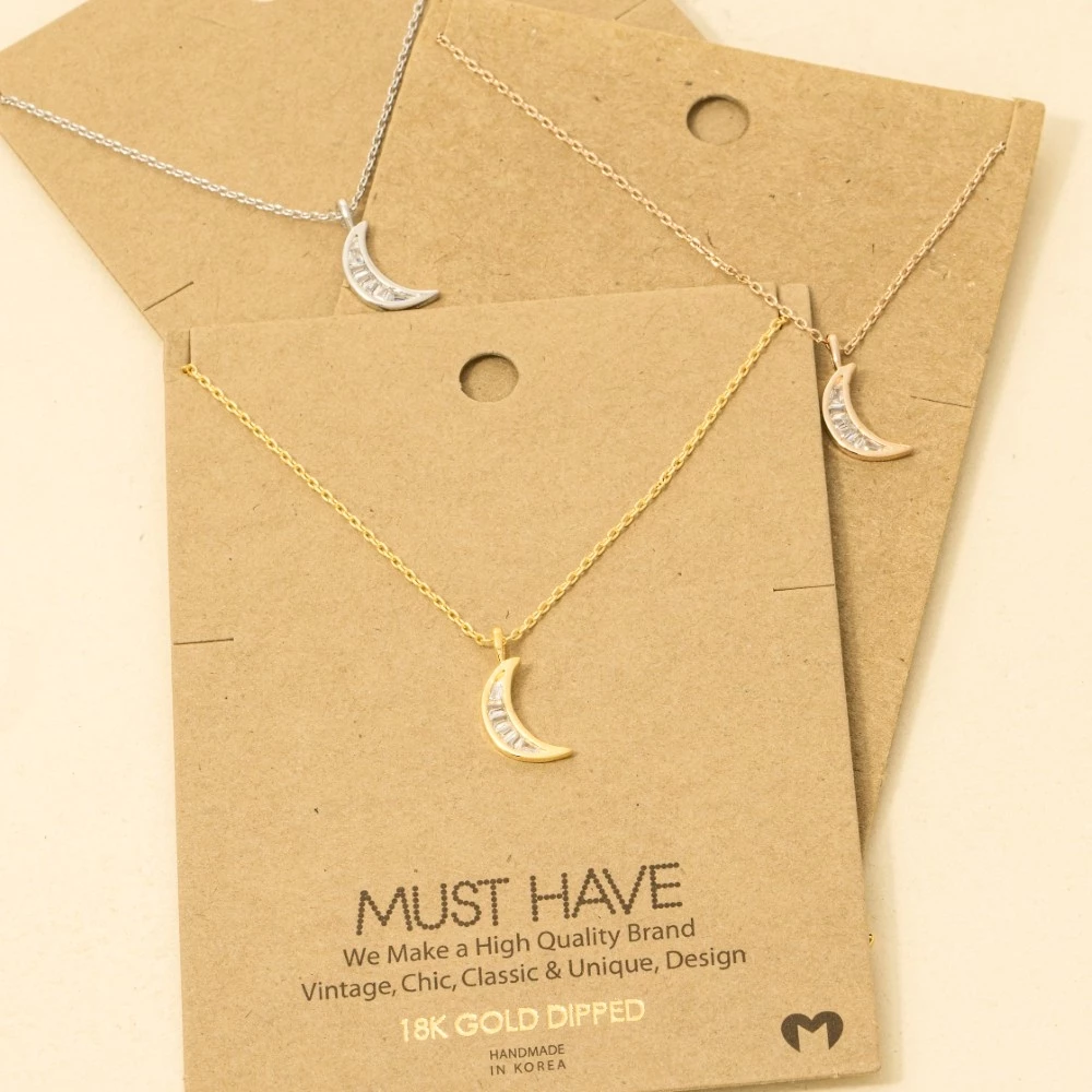 Pave Crescent Moon Pendant Necklace