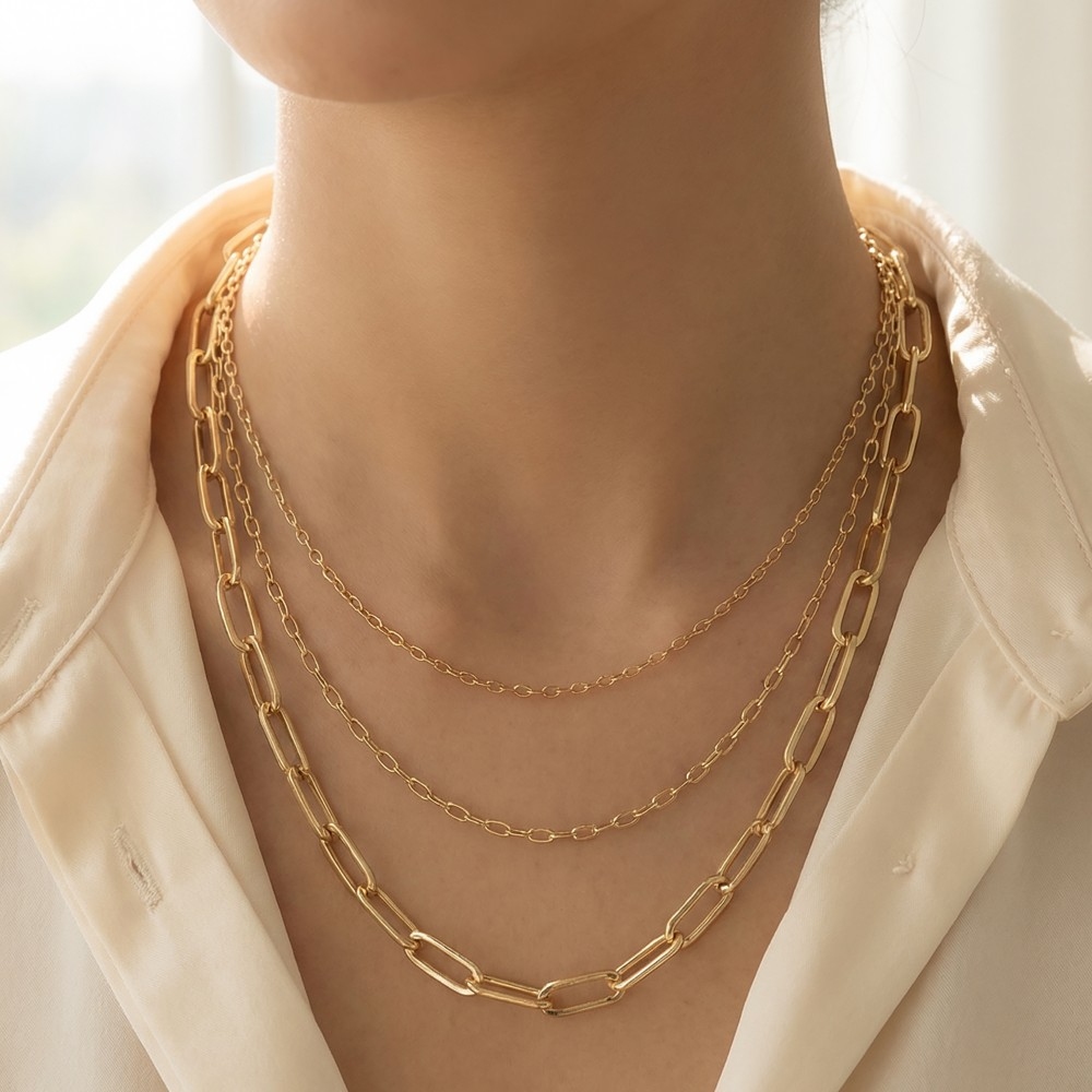 Triple Oval Chain Link Necklace