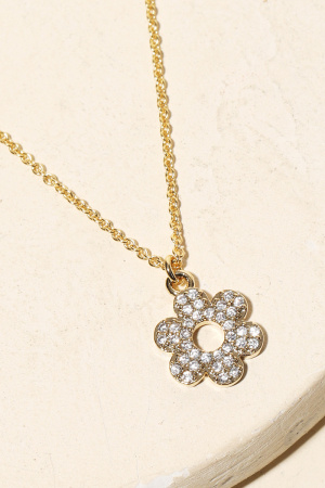 Rhinestone Studded Flower Pendant Necklace