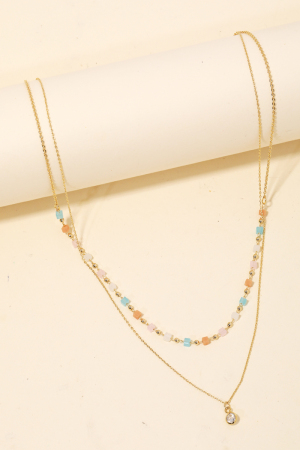 Layered Chain Rhinestone Charm Necklace