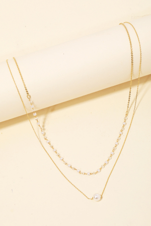 Dainty Layered Chain Pearl Bead Charm Necklace
