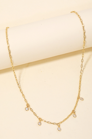 Rhinestone Drop Station Chain Necklace