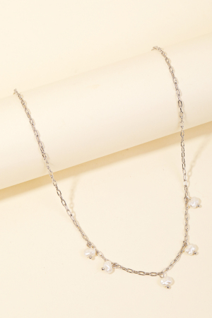 Chain Link Pearl Station Necklace