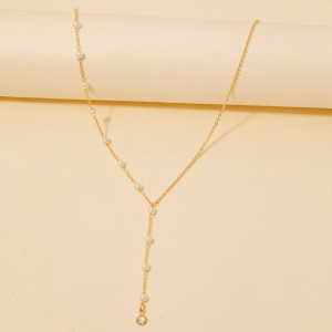 Dainty Chain Pearl Bead Lariat Necklace