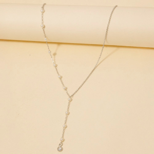 Dainty Chain Pearl Bead Lariat Necklace