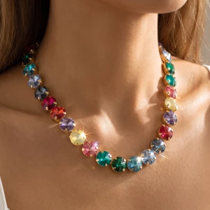 Rainbow Jewel Tone Crystal Line Necklace