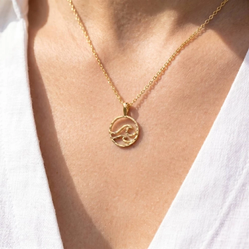 Gold Dipped Wave Coin Pendant Necklace