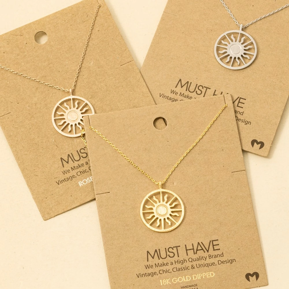 Gold Dipped Sun Coin Pendant Necklace