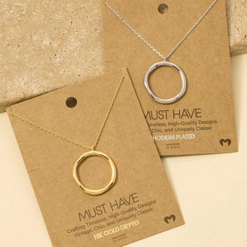 Gold Dipped Warped Metallic Hoop Pendant Necklace