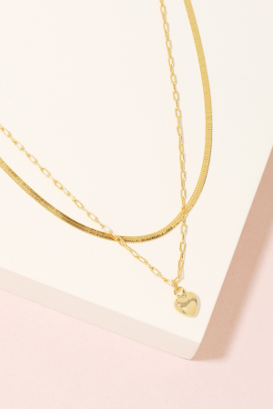 Layered Chain Heart Pendant Necklace