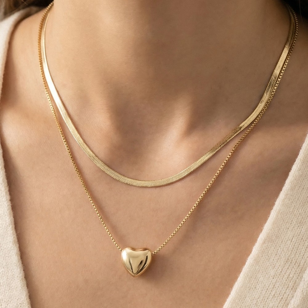 Layered Chain Heart Pendant Necklace