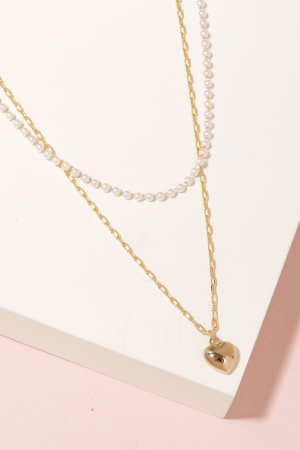 Chain Bead Layered Heart Pendant Necklace