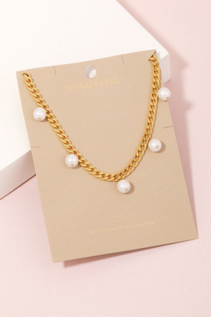 Chain Link Pearl Charm Necklace
