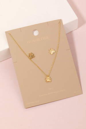 Paw Print Stud Earrings And Pendant Necklace Set