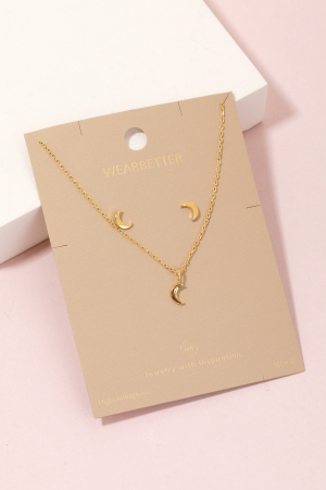Crescent Moon Pendant Necklace Set