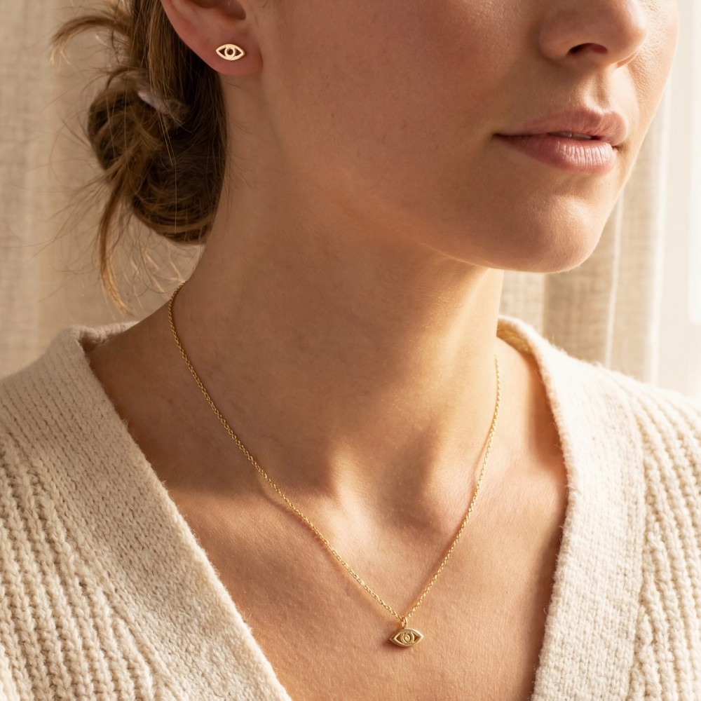 Eye Stud Earrings And Pendant Necklace Set