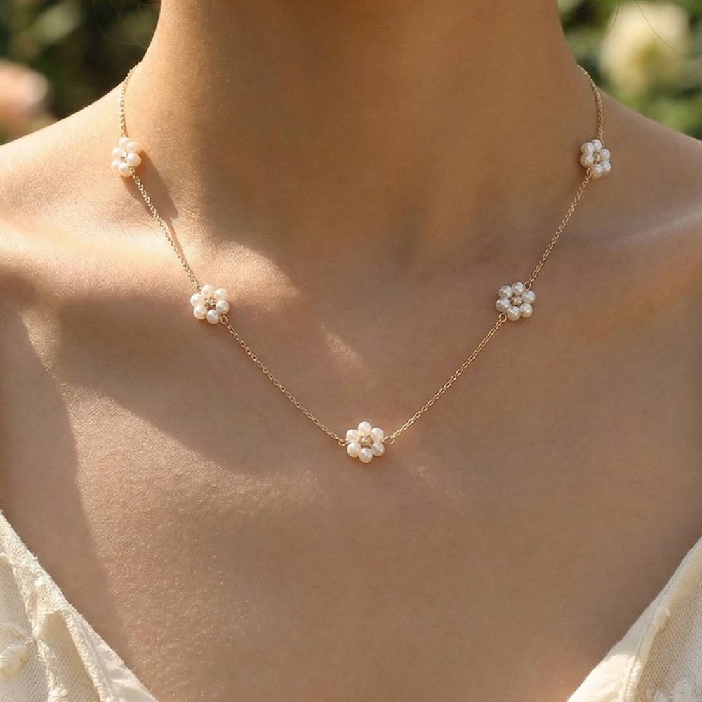 Dainty Beaded Flower Charm Necklace