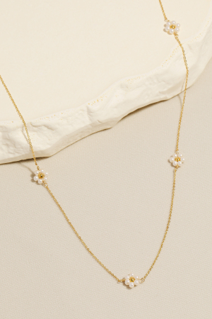 Dainty Beaded Flower Charm Necklace