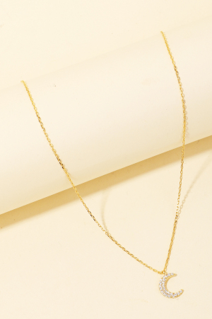 Cz Pave Moon Pendant Chain Necklace