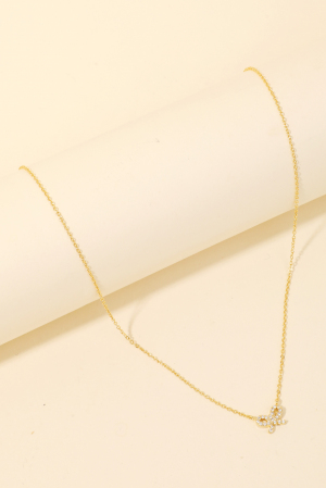 Cz Pave Ribbon Bow Pendant Chain Necklace