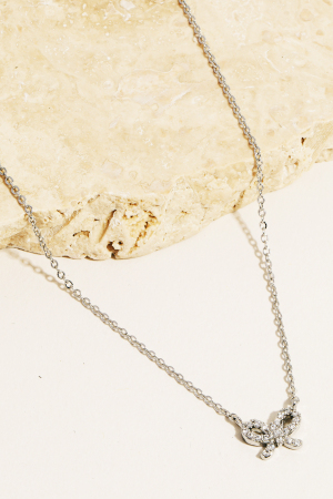 Cz Pave Ribbon Bow Pendant Chain Necklace