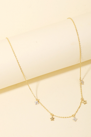 Pave And Metallic Flower Charms Chain Necklace