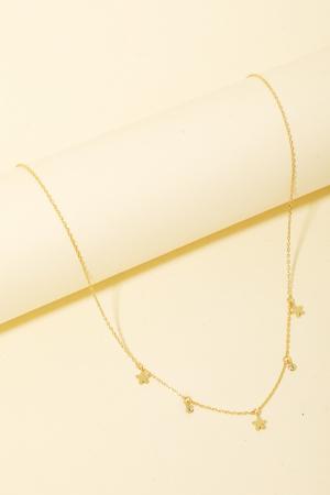 Flower And Cz Charms Chain Necklace