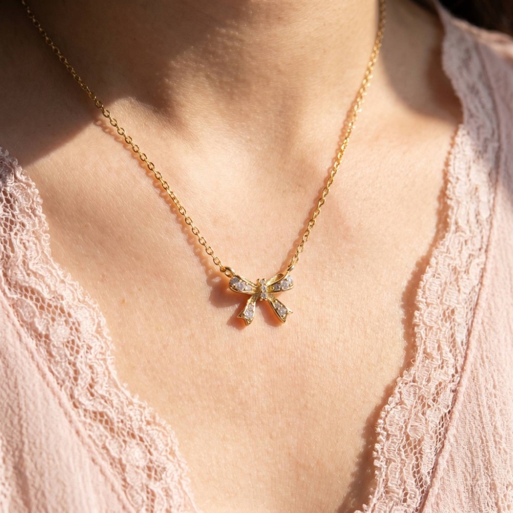 Cz Pave Ribbon Pendant Necklace