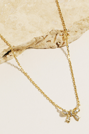 Cz Pave Ribbon Pendant Necklace