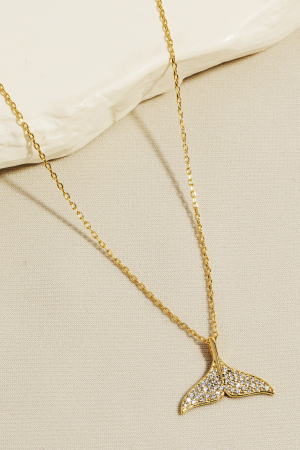 Dainty Chain Pave Fish Tail Pendant Necklace