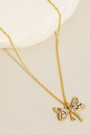 Rhinestone Ribbon Bow Pendant Necklace