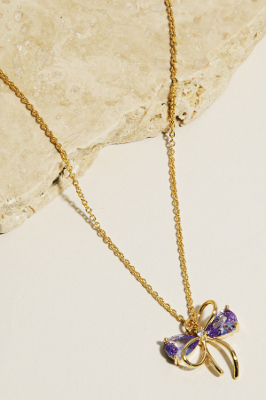 Rhinestone Ribbon Bow Pendant Necklace