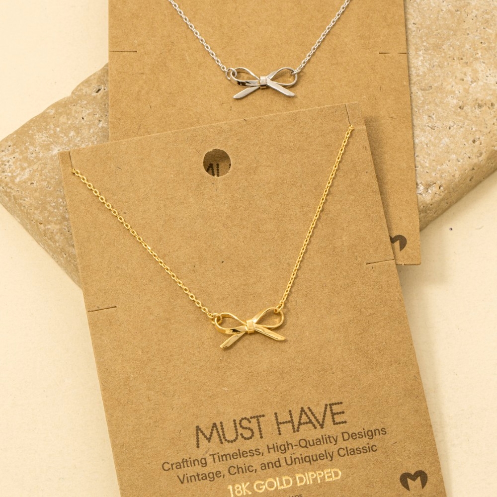 Gold Dipped Ribbon Bow Pendant Necklace