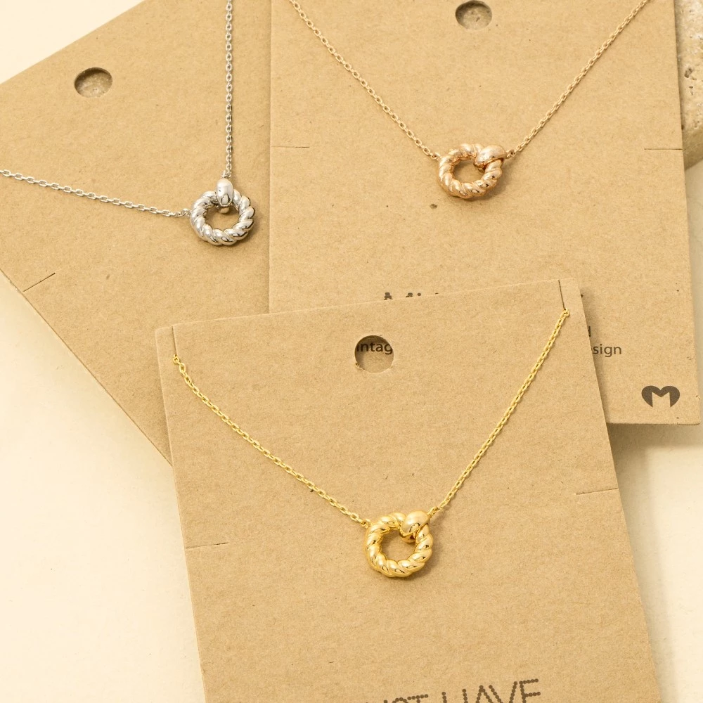 Gold Dipped Twisted Hoop Pendant Necklace