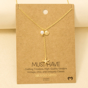 Gold Dipped Star Fish Sea Shell Y Necklace